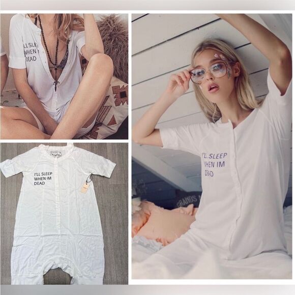Daydream Nation I’ll Sleep When I’m Dead Romper In White - Picture 1 of 3